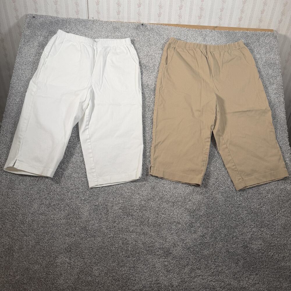 Denim & Co Capri Bermuda Shorts M 28x16 Lot 2 White Tan Twill Stretch Summer